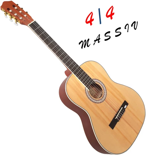 4/4 KONZERTGITARRE MASSIV MAHAGONI BODEN FICHTEN DECKE WEIßE RANDEINLAGE HG81