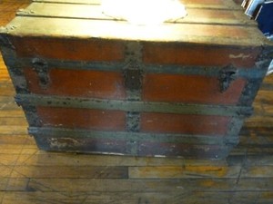 Antique Coffee Table Steamer trunk flat top 1900's  #2