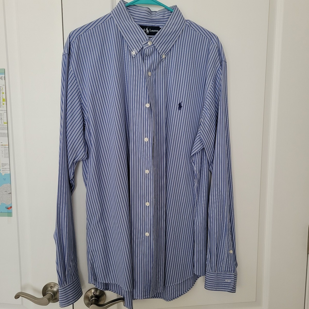 Ralph Lauren blue white striped long sleeve button dress shirt sz