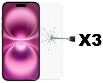 3 Pack Tempered Glass Protector, Anti Scratch, Bubble Free for iPhone 16 Plus