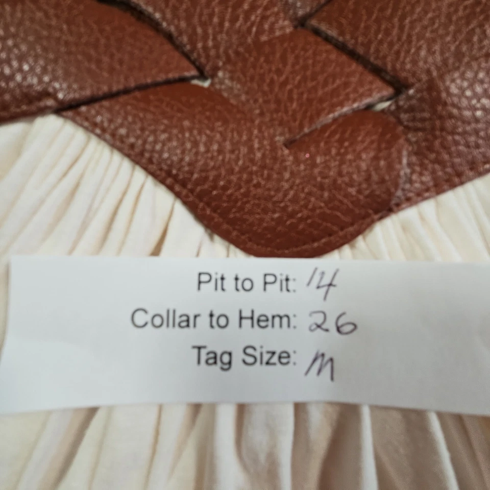 Sky Brand женщин Топ без рукавов кожаный акцент слоновой кости глубокий V шеи Y2K сделано в США - Изображение 4 из 4