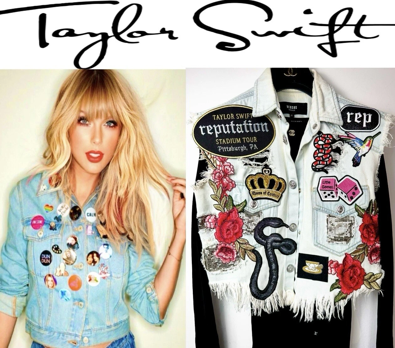 Giacca Versace Taylor Swift Reputation Patch Snake Denim Top 40 42 4 6 Dadi S M