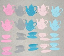   20 pc. TEA POT  TEA CUPS DOTS cardstock paper die cut embellishments