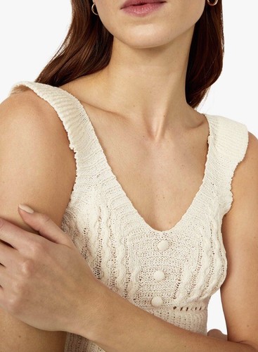 WAREHOUSE Pointelle Crochet Knit Vest Top Cream Sizes 6 to 16 - Picture 5 of 5
