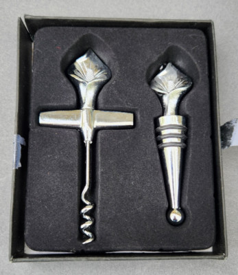 Calla Lilly Wine Cork Screw Opener Plus Bottle Stopper Set