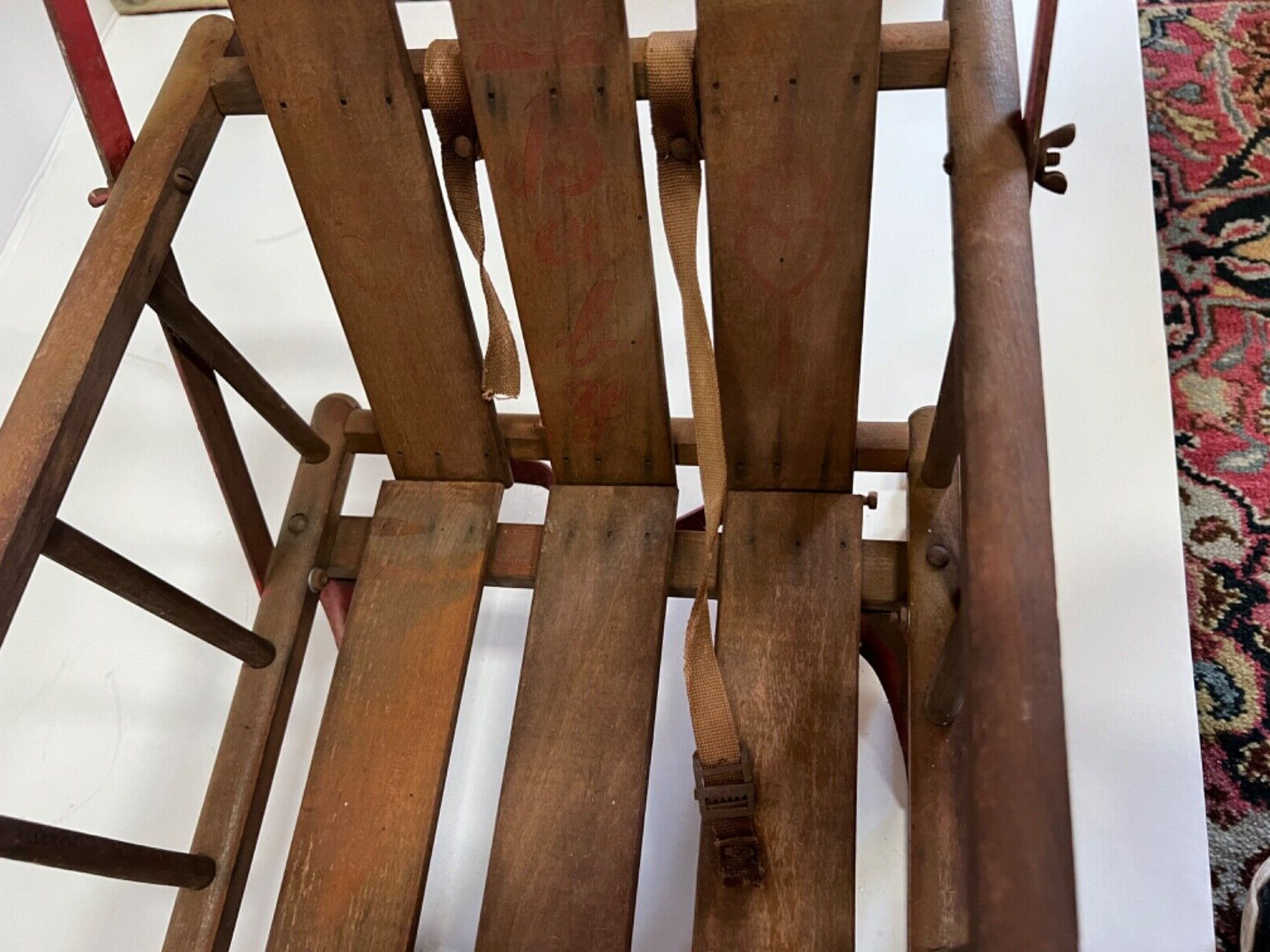 Vintage Antique Wood Baby Child Sled Back Rest with Metal Runners