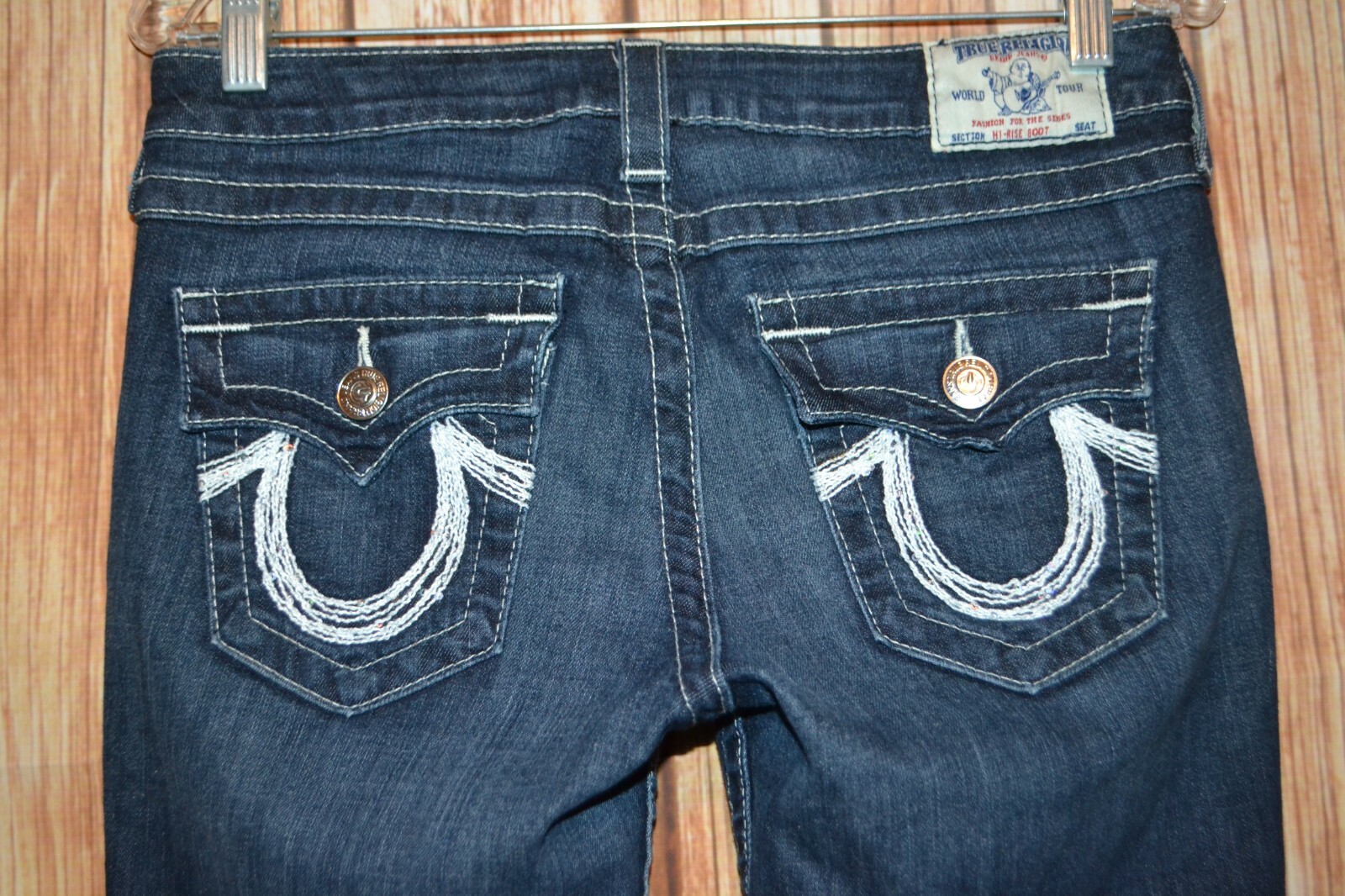 True Religion Women's Hi-Rise Bootcut Thick Stitch Blue Jeans Sz 28x31 thumbnail 7