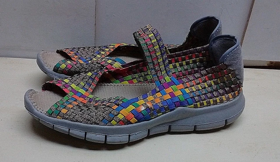 Bernie Mev Blue Yellow Fabric Slip On Mary Jane Wedge Ballet Women Shoe  9.5M 40 - Image 2 of 4