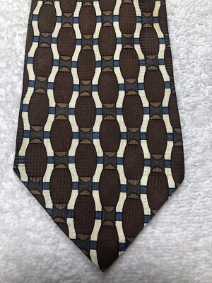 LINEA MODA MENS TIE BROWN BLUE WHITE 4 X 58