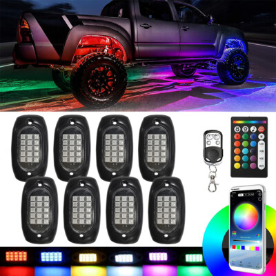 8x LED RGB Rock Kit Light For Off-Road Underglow Foot Wheel Well Light Truck E