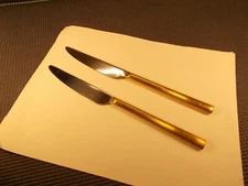Cambridge Flatware CBS142 Gold Handled Stainless 2 Dinner Knives 9 1/4"