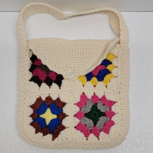 Vintage Purse Bag Granny Square Afghan Crochet 10" x 10.5" Handmade Knit Lined  - 第 1/23 張圖片