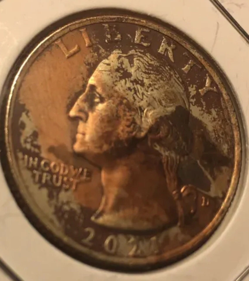 Stylish 2021-D Extreme Missing Clad With Patina Error Quarter obverse Stunning - Image 3 of 4