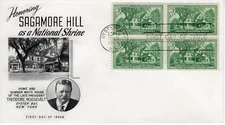 US FDC # 1023 3c Sagamore Hill Fleetwood FDC Block of 4 ST3429