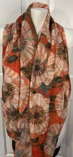 Tim Coffey Infinity Scarf Orange Green Floral Polyester 24" x 68"