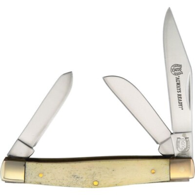Rough Ryder Stockman Pocket Knife Stainless Blades White Smooth Bone Handle 248