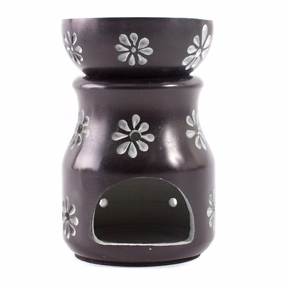Ölbrenner schwarz mit Blumen Speckstein