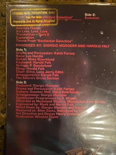 Giorgio Moroder - Music From Battlestar Galactica "Not For SALE" - Picture 6 of 17
