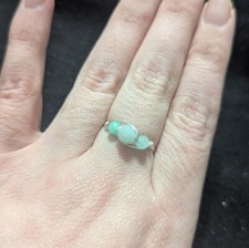 Silver Tone Green Adventurine Gemstone Wire Wrapped Delicate Statement Ring -7.5