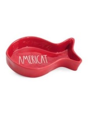 Rae Dunn Red "Americat"  7" Fish Shaped Cat Pet Bowl