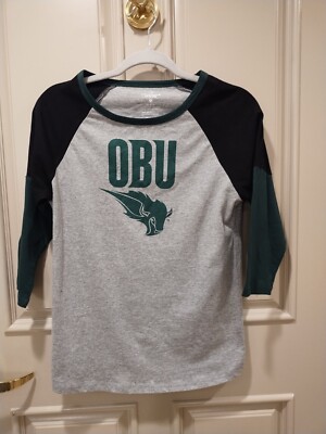 Oklahoma Baptist University OBU Bison  Small Henley Gray Black Logo Shirt