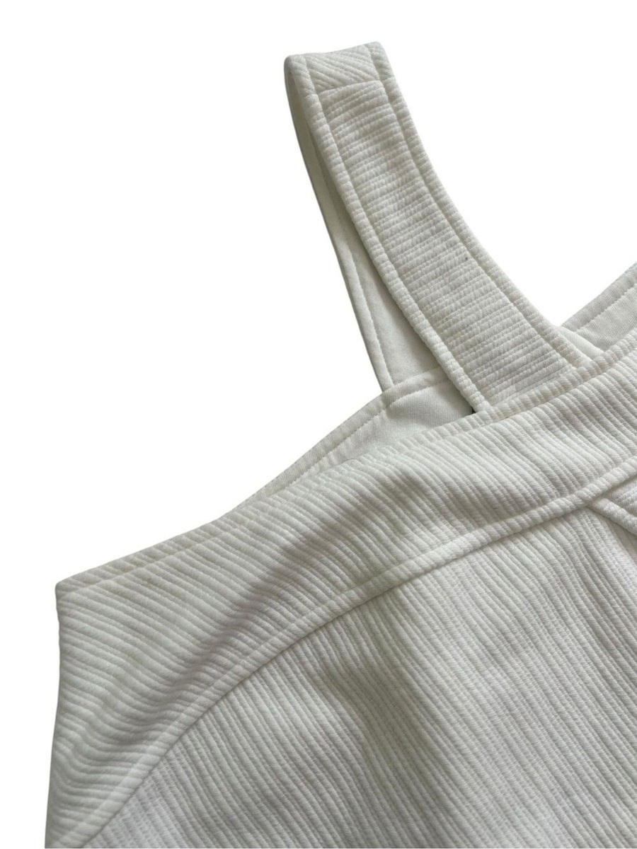Anthropologie White Cross Back Textured Tank Top Small Coastal View 3