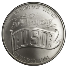 1991 -D USO 50th Anniversary BU Commemorative 90% Silver Dollar US Coin