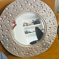 John Lewis Lunar Mirror Round Wall Mirror Silver Textured Metal Frame 74cm