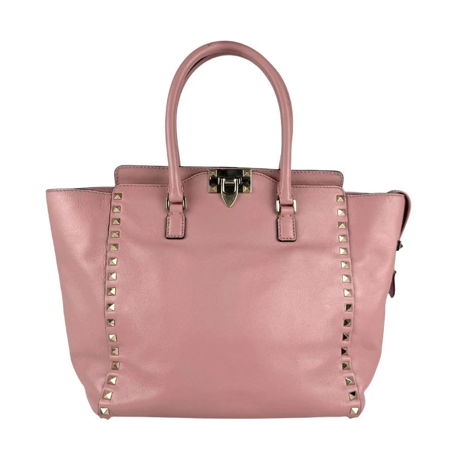 Valentino — Auth Valentino Garavani Rockstud Handbag Shoulder Bag Pink/Gold Leather - z6619