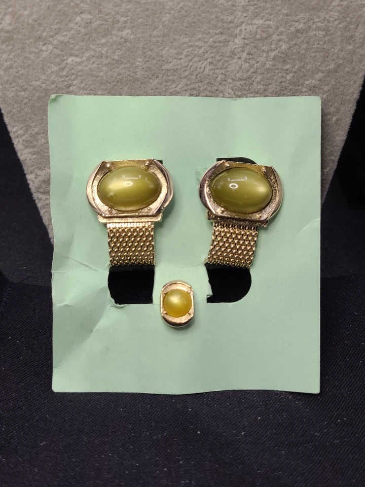 SWANK* GEMELOS 1" 1/2" y pasador de corbata, verde Cateye Foto 3 de 4