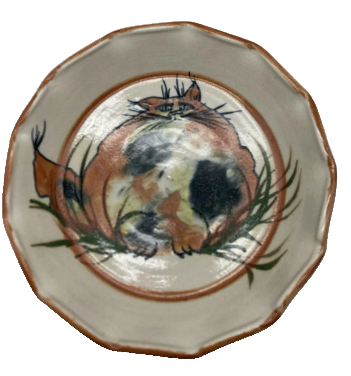 Art Pottery Pie Dish Fat Cat Ruffled Edge Signed Ceramic 10" Plate
Opens in a new window or tab