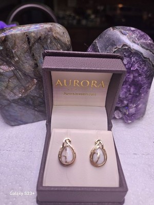 14 Karat Gold Ohrringe mit 22 Karat Goldadern laufen durch natürlichen Quarz Alaska USA