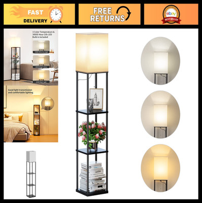 Modern Floor Lamp with Shelves - 3 Color Temperature, Corner Display Light for L