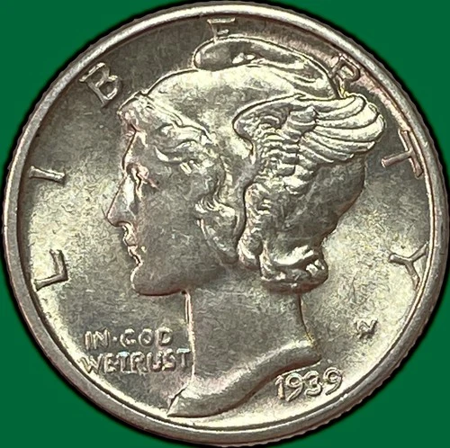 1939-D Mercury Dime Choice Almost Uncirculated AU+/UNC Coin #36882