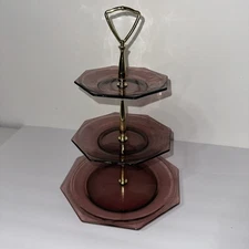 Purple Glass 3 Tier Serving Stand Quaker State Giftware By Allegheny