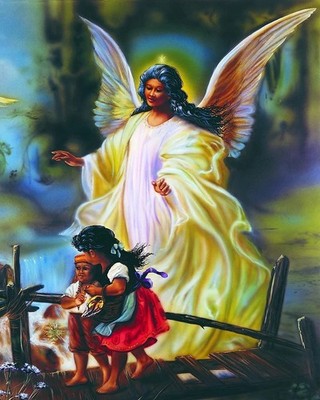 Black African American GUARDIAN ANGEL Boy & Girl 11''X14'' GLOSSY POSTER PRINT