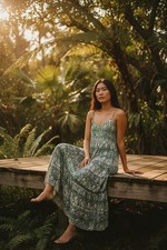 Adrianna Papell Green/Ivory Cotton Eyelet Midi Dress Size 10 MSRP 159