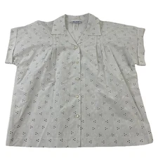 Blair Floral Short Sleeve Camp Button Shirt Top White 50/50 Size Large New 9466