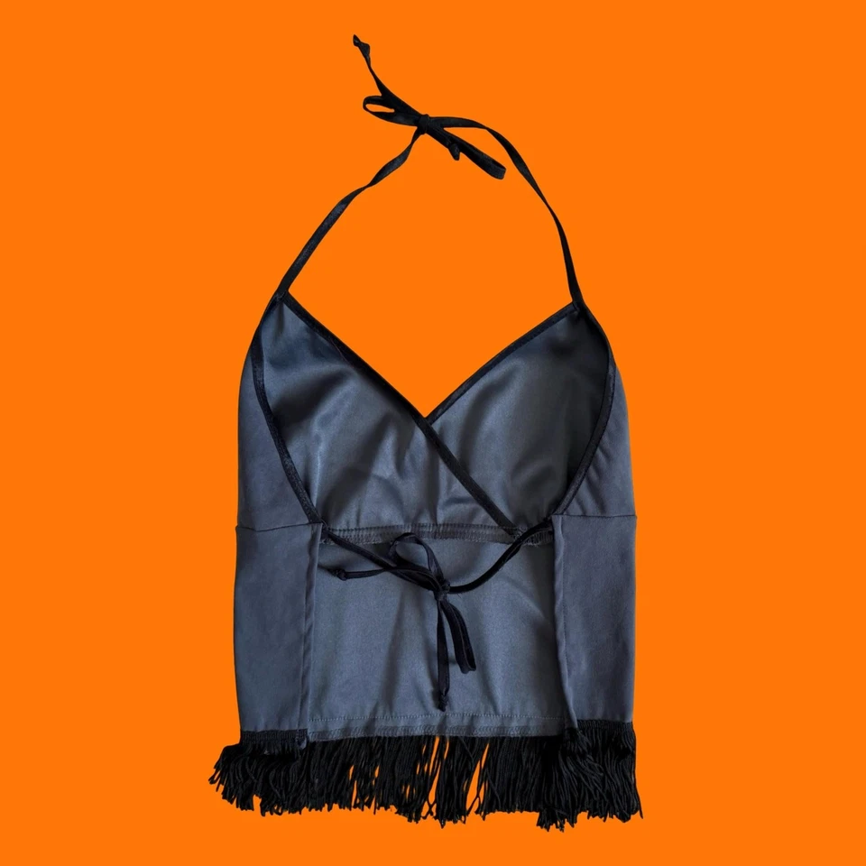 90's 00's vintage faux suede fringe open back y2k halter tank top XS/S - Image 2 of 4