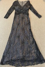 Designer DAVID MEISTER Long Evening Dress Silver Gray/Nude Sequined Dress 14 NWT