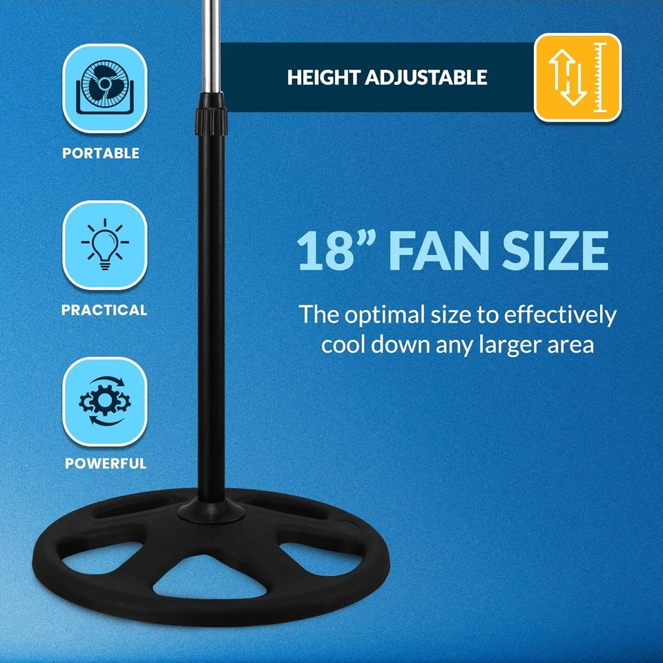 PAMI 18" Oscillating Pedestal Fan High Velocity 3-Spd Adjustable Height Cooling - Image 4 of 4