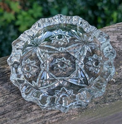 2 Anchor Hocking Ashtray Lead Crystal Vintage Star 4'' 