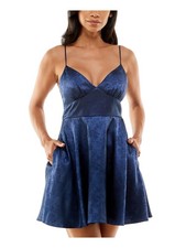 B DARLIN Womens Zippered Spaghetti Strap V Neck Short Party Fit + Flare Dress