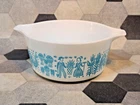 VTG Pyrex Turquoise Amish Butter Print Pattern #474B 1 1/2QT Made in USA. No Lid