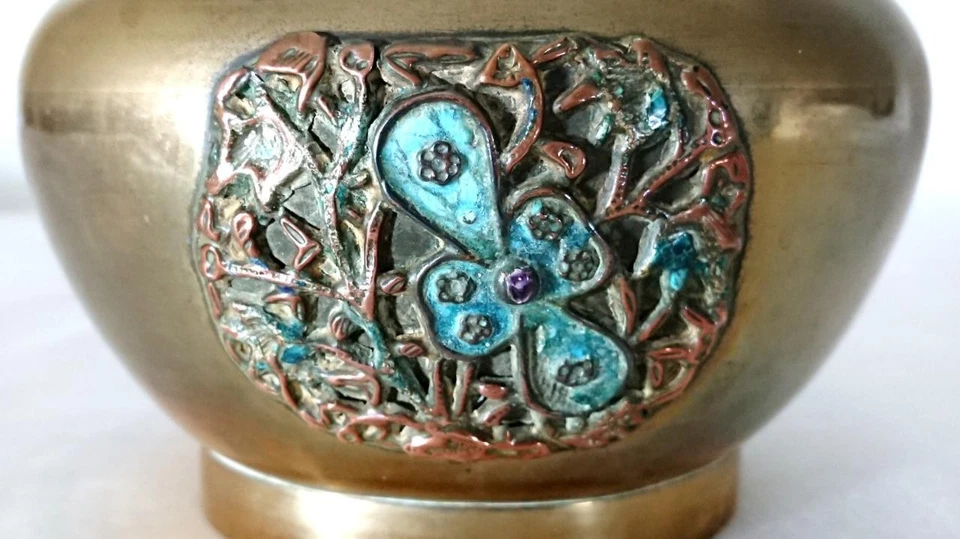 Антикварная китайская латунная и медная эмалированная чаша 19 века - Изображение 4 из 4