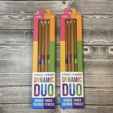 Dynamic Duo- Double ended Colored Pencils 6pk, 12 colors.  (Two packs) By Ooly