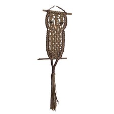 Vintage Macrame Owl Wall Hanging Boho Brown Jute Fiber Art Wooden Beads Retro