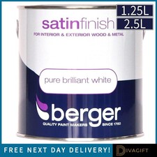 BERGER PURE BRILLIANT WHITE SATIN FINISH INTERIOR EXTERIOR WOOD METAL PAINT NEW
