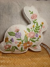 Beautiful New Floral Embroidered Bunny Shaped Toss Throw Pillow 13x13x3"