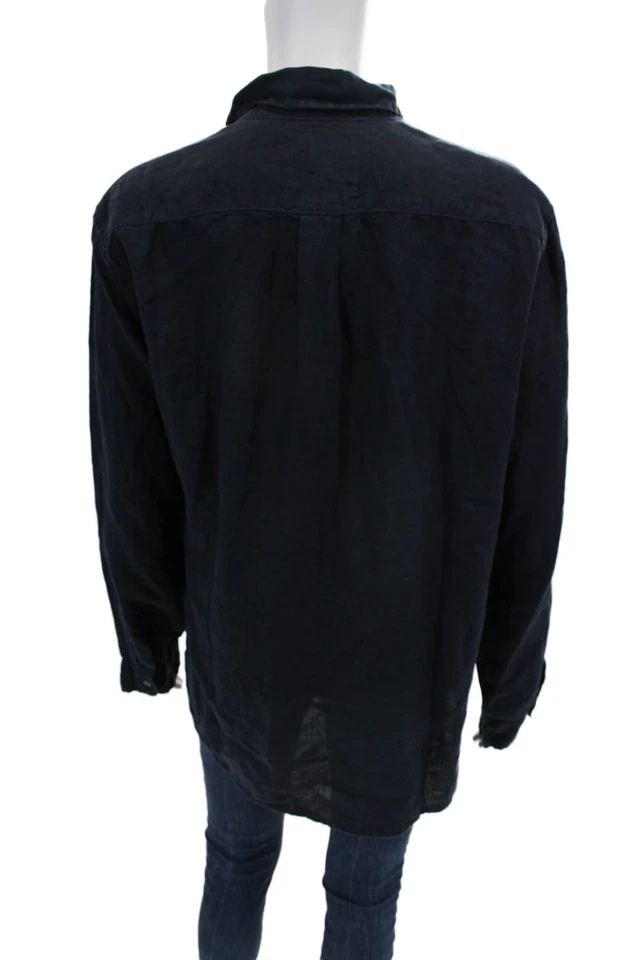 Blusa Velvet by Jenny Graham Feminina de Linho com Gola Botões Azul Marinho Tamanho M - Imagem 3 de 4